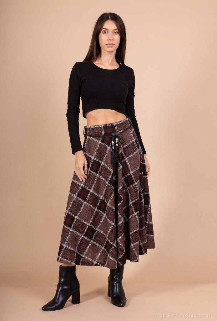 Midipituinen ruutuhame Dorothy, ruskean sävyt on helppo yhdistää. Susanne 