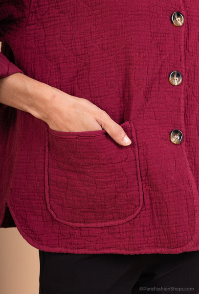 Evelyn puuvillajakussa etutaskut. Susanne