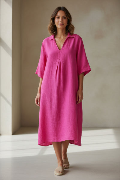Pinkin värinen, 100% pellavamekko mekko Lucia. Susanne