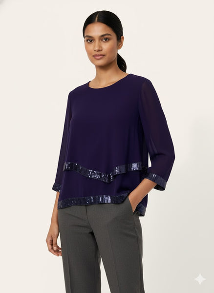 Juhlava sifonkipusero Wilma lilan sinisenä. Susanne